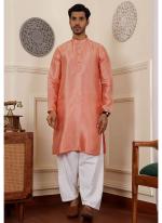 Viscose  Orange Traditional Wear Weaving  Readymade Kurta Pajama